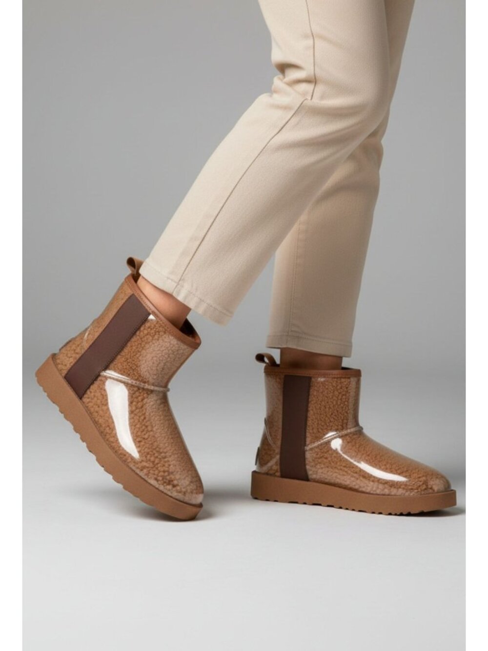 Clear Shearling-Lined Waterproof Ankle Boots With Transparent Outer Layer For Wo